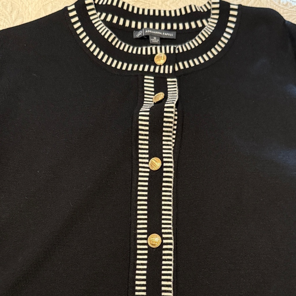 Adrianna Papell Black and White Cardigan with Button Accents - Picture 5 of 12
